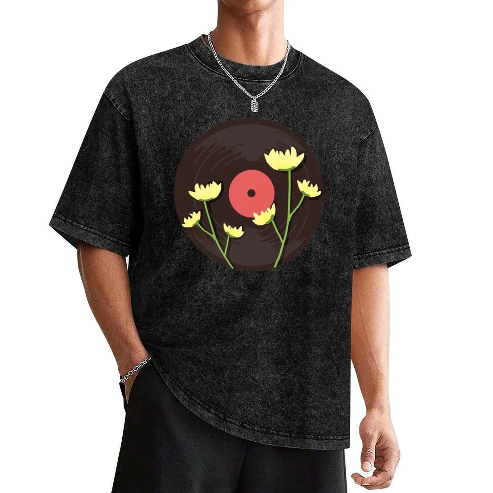 

Vintage Vinyl Record with Blooming Flowers T-Shirt plus sizes new edition sublime men graphic t shirts