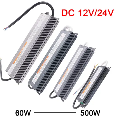 IP67 Waterproof LED Power Supply 220V 110V 60W 100W 200W 300W 500W Transformer AC to DC 12V 24V Adapter Driver for LED Strip