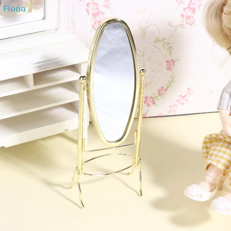 ✔1:12 Scale Mini Dollhouse Standing Mirror,Gold Plated Full-Length Mirror,Miniature Furniture Accessory for Doll House Decor