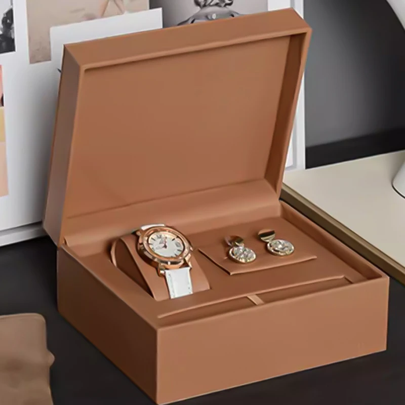 Luxury Jewelry and Cufflink Box WatchBox Pen Box Combination High-end Gift Set3 Pieces Jewelry Packaging Display Case PU Leather