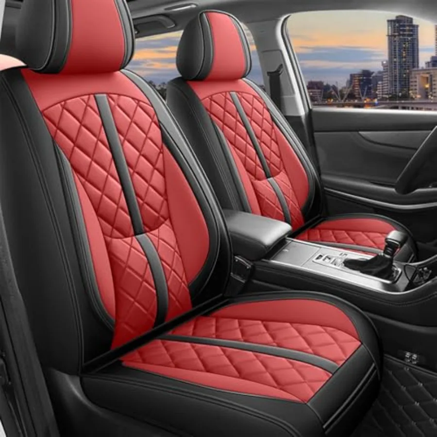 Car Seat Covers Full Set Red Leather Seat Cover 5 Seat Waterproof Breathable Automotive Seat Cushion Protector Full Coverage fo