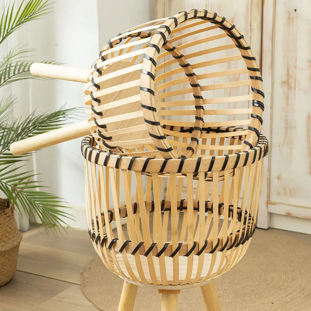 Weaving Bamboo Flowerpot Rack Premium Wood Straw Indoor Plant Stand Living Room Flower Pot Holder Garden Display Plant Pot Rack