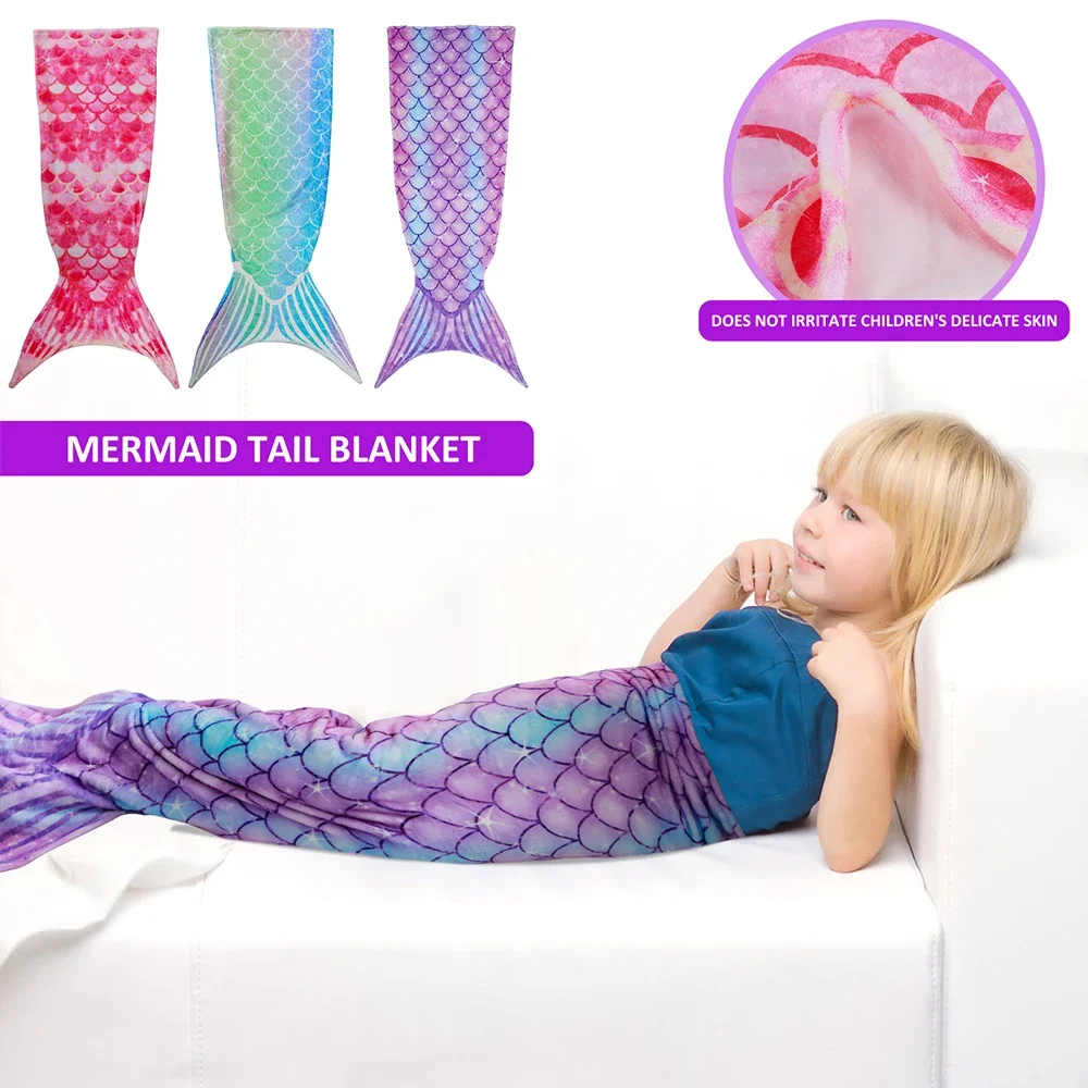 Mermaid Sleeping Blanket Wearable Flannel Mermaid Tail Blanket All Seasons 50x145cm  Kids Adults Comfortable Snuggle Blanket