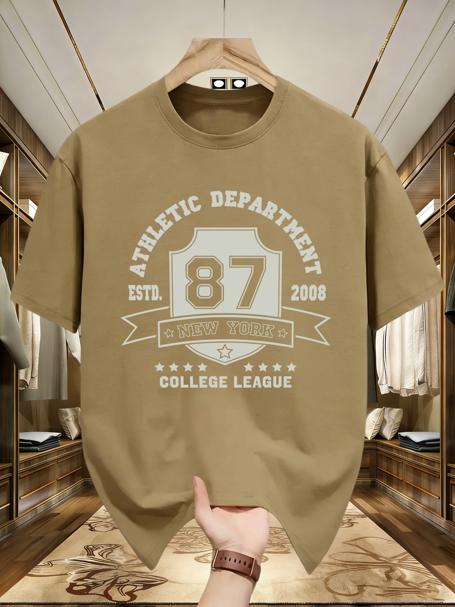 New York 87 Estd.2008 College League Letter Design Retro T-Shirt Herren Lockere Baumwoll-T-Shirts Trendige Sommer-Tops All-Match Streetwear