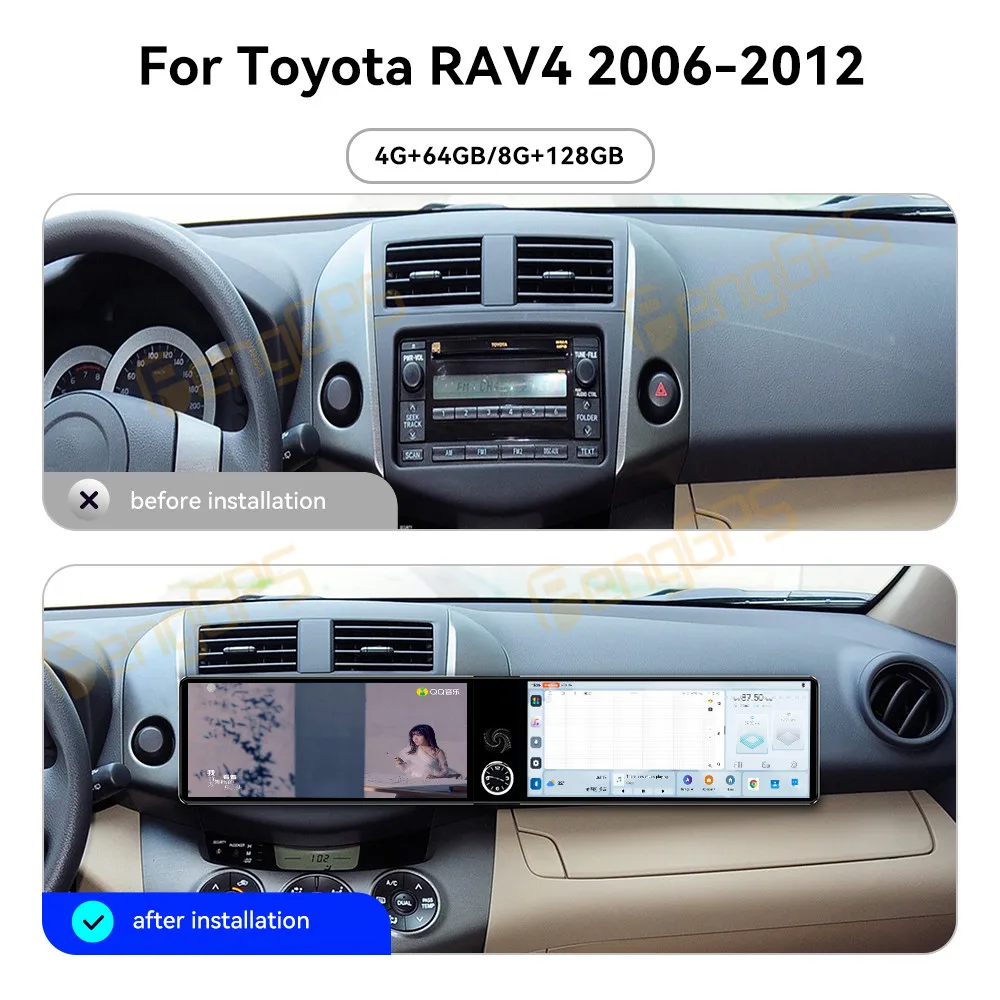 

Двухэкранный автомобильный радиоприемник 12.3 дюйма с Android 13 и CarPlay для Toyota RAV4 2006-2012, сенсорный мультимедийный плеер, навигационная головная система с DSP
