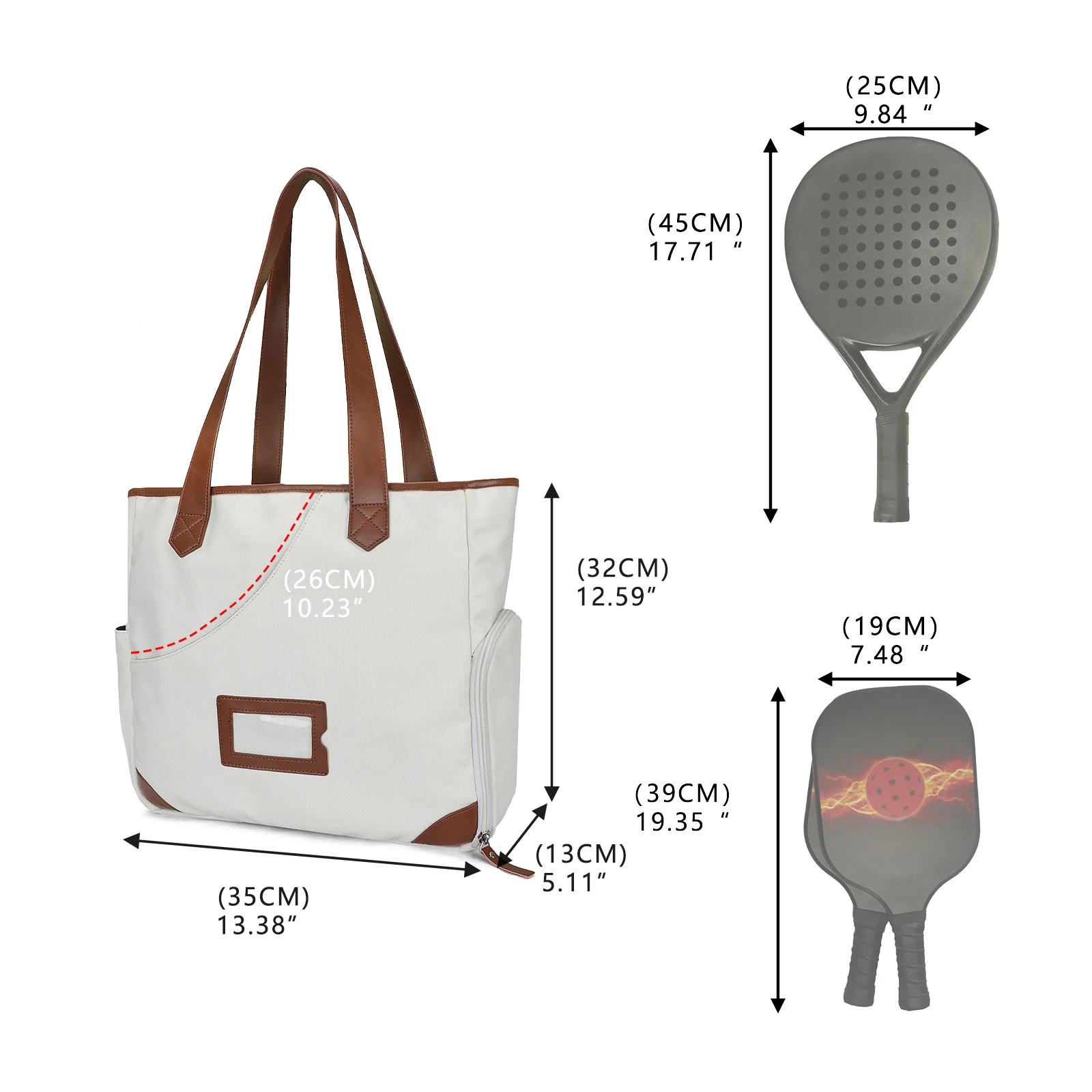 Tourbon Canvas Pickleball Paddle Shoulder Bag Sports Tote Padel Racket Bag with Shoe Compartment Large Capacity White