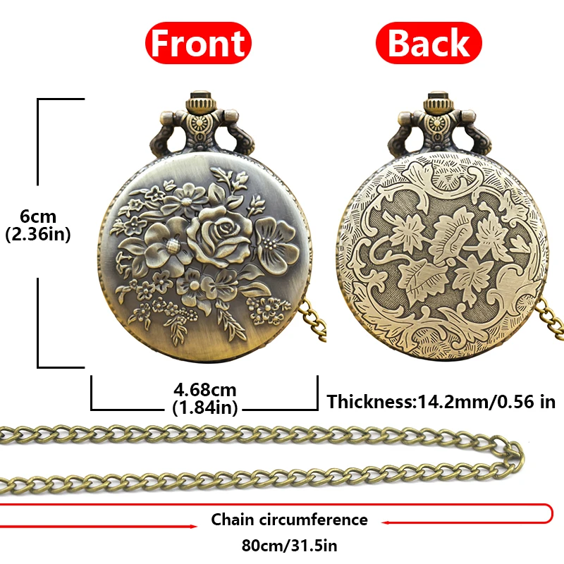 빈티지 청동 조가비 꽃 조각 목걸이, 쿼츠 포켓 시계, 패션 주얼리, 여성용 선물