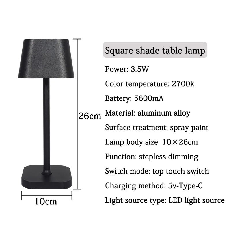 Cordless LED Metal Table Lamps For Indoor Bar Hotel Camping Light Touch Rechargeable Lampada da tavolo Acrylic Decor wireless