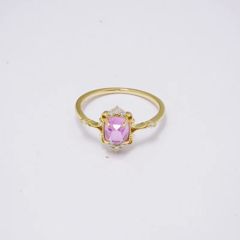 LAMOON Vintage Court Style Pink Corundum Princess Ring For Women 925 Sterling Silver Gold Plated Fine Jewelry Wedding Engagement