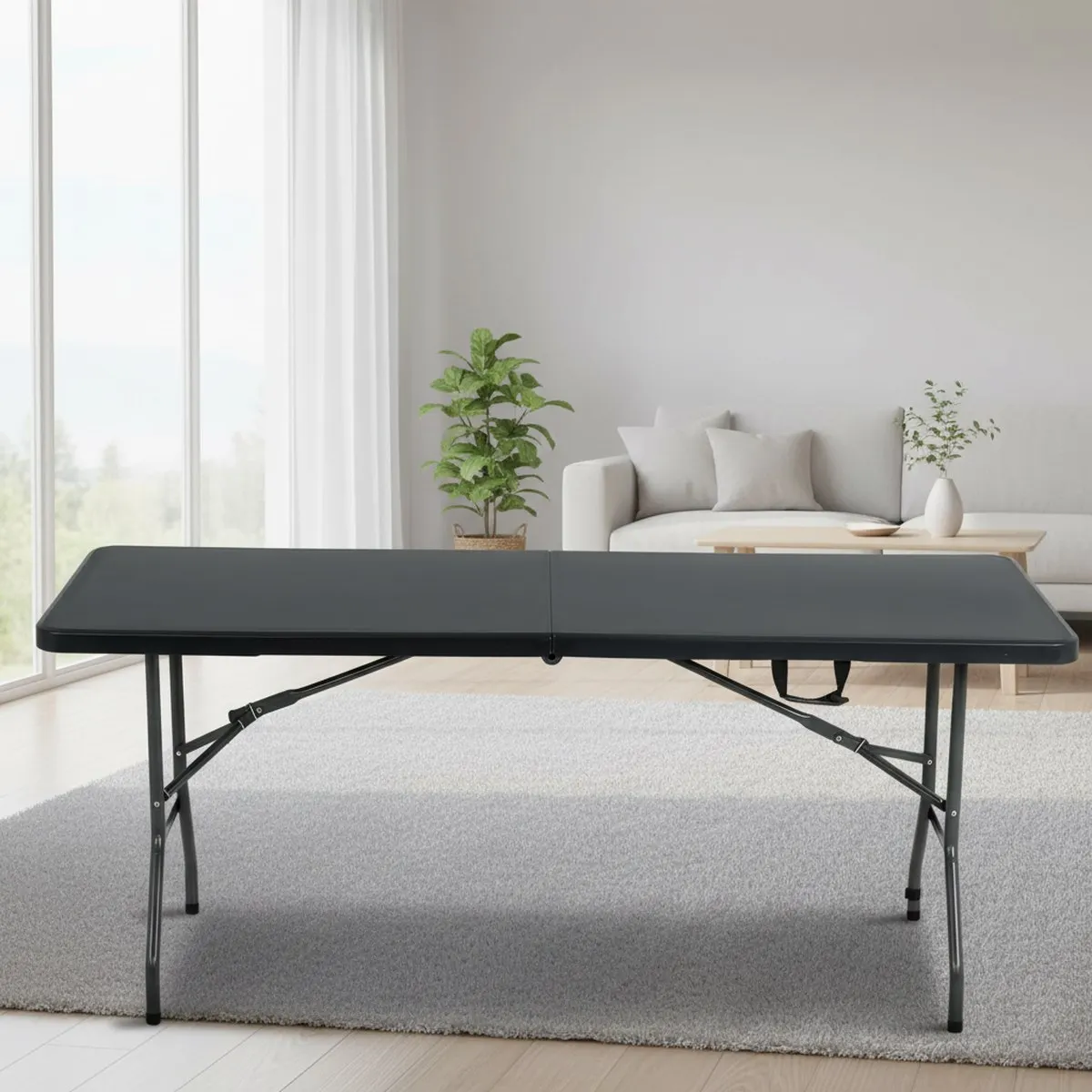 Portable Folding Table Black 6FT Heavy Duty Plastic Outdoor Camping Event