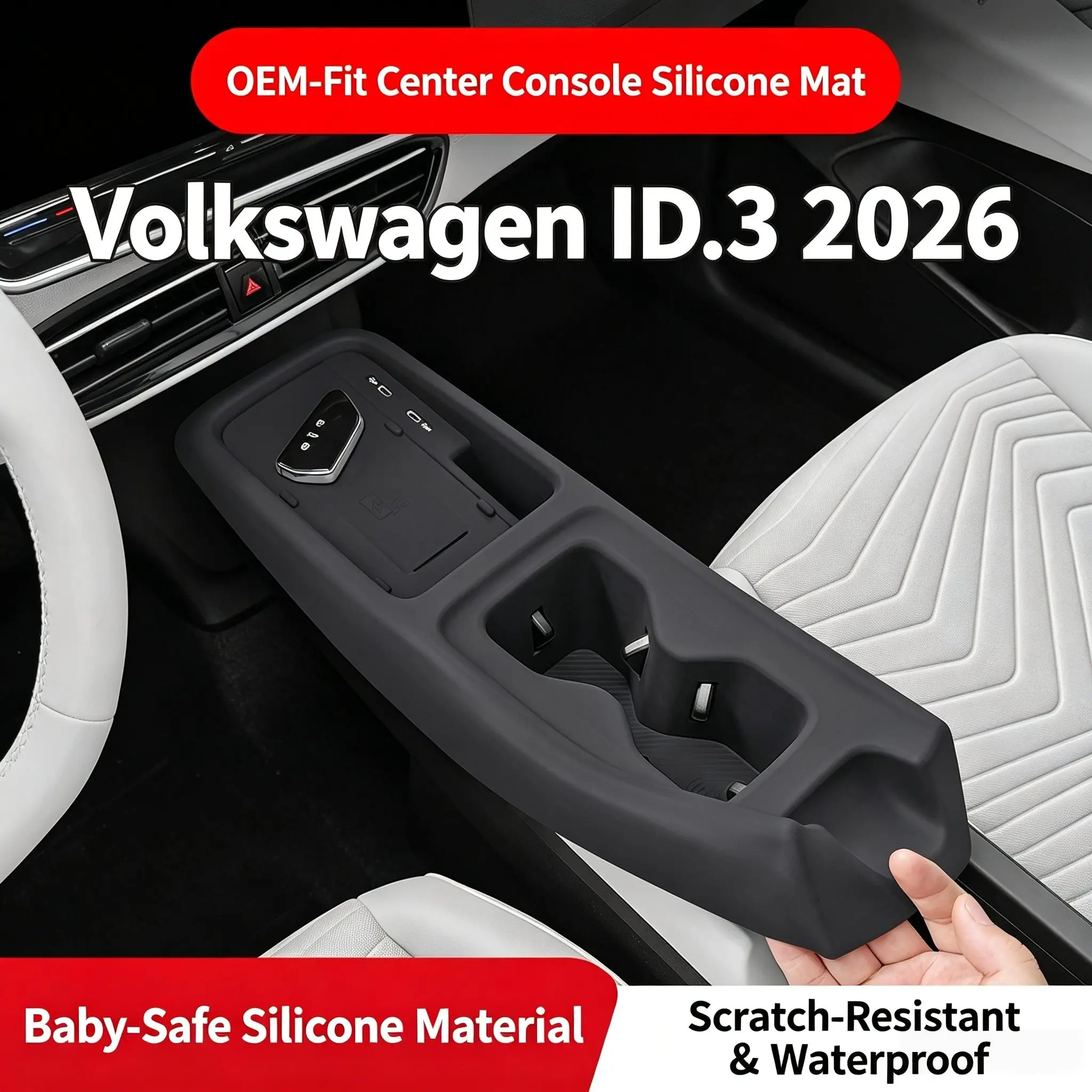 Center Console Cup Holder Silicone Pad For Volkswagen ID3 2025 2026 Waterproof Drink Cup Mat Interior Trim Cover