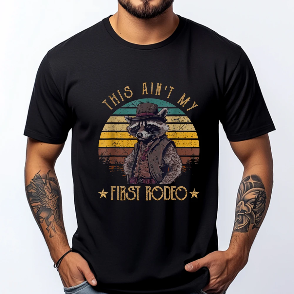 

This Aint My First Rodeo Funny Cowboy Raccoon Meme XS Graphic T Shirts Woman Tshirt Aesthetic