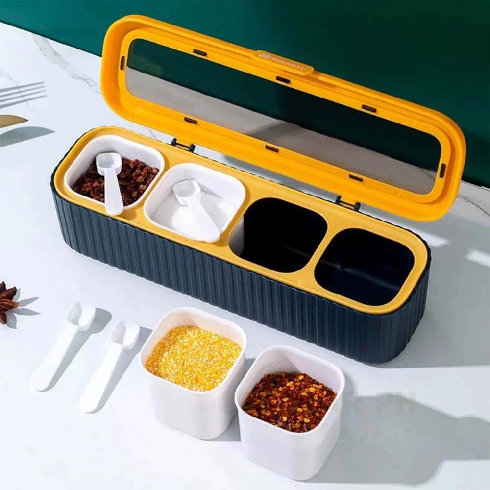 

1pc 4 In 1 Kitchen Seasoning Box Multi Functional Dust Proof Moisture Proof Seasoning Boxs Thickened Classified Seasoning Jars
