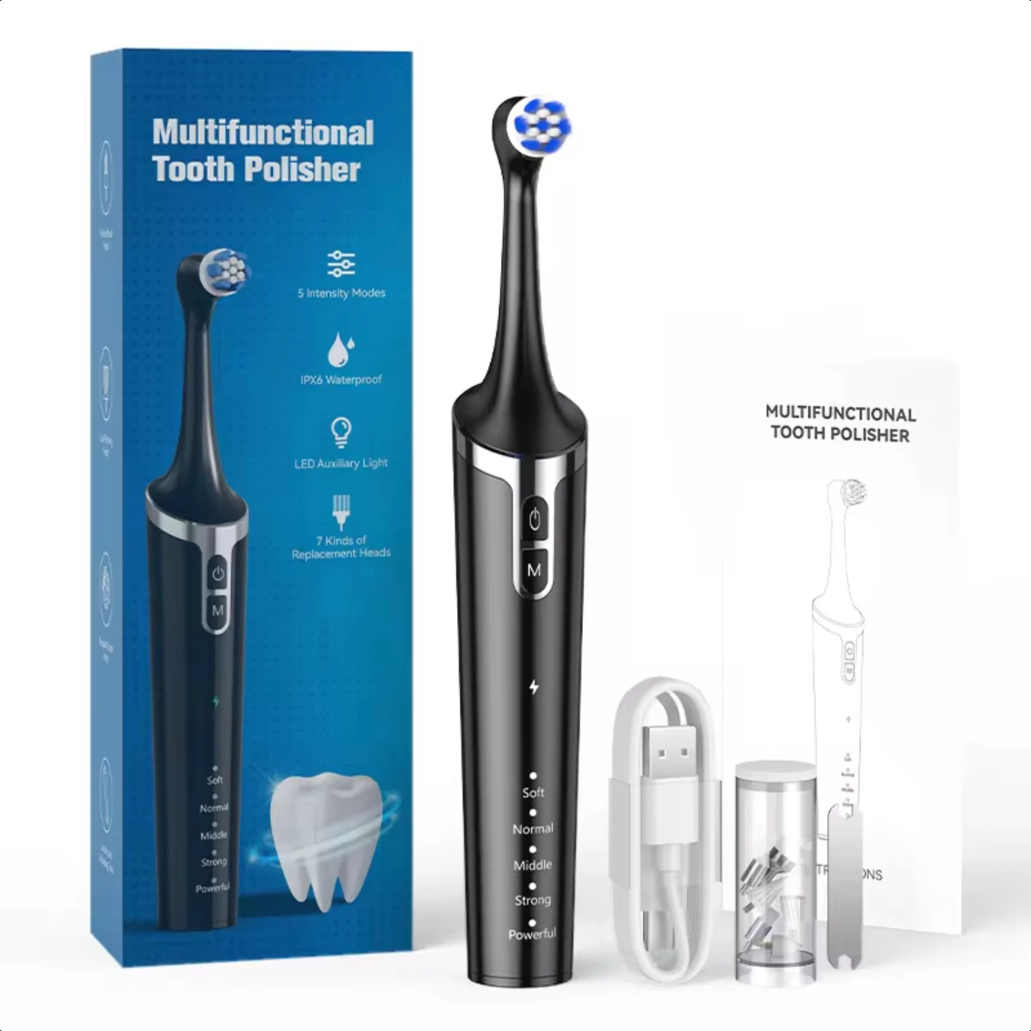 

IPX6 Waterproof Toothbrush Rotation Clean Teeth Adult Teeth Brush Tooth Brush With 6 Extra Replacement Heads