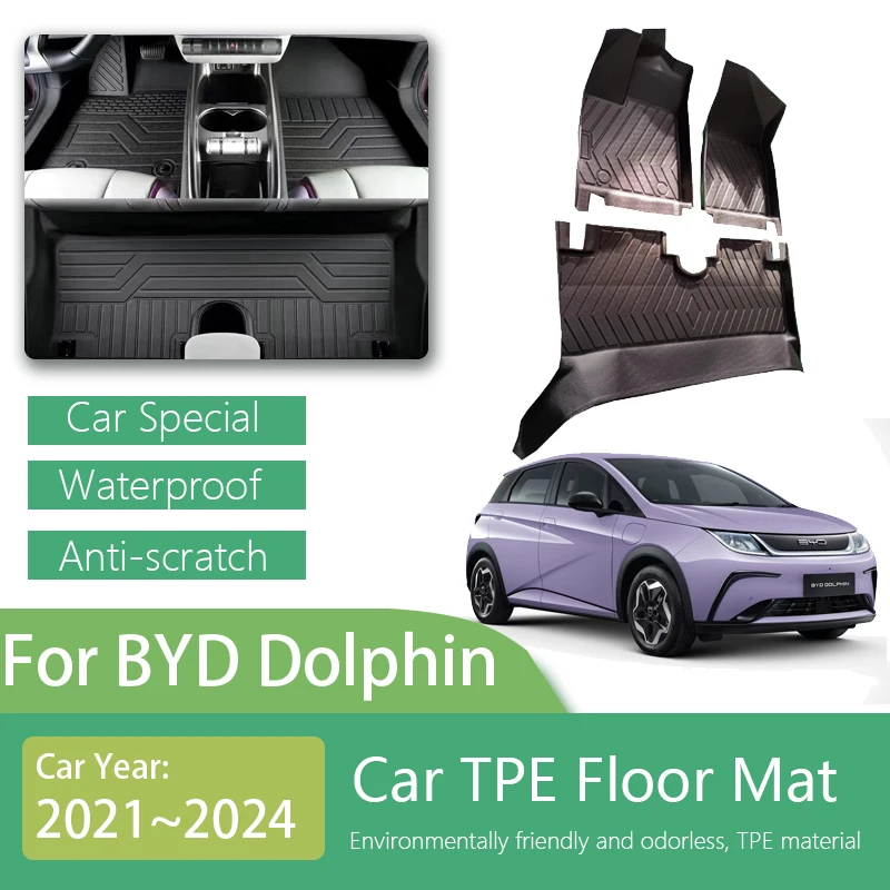 Car Floor Mats For BYD Dolphin 2021 2022 2023 2024 LHD Dirt-resistant Mud Carpet TPE Foot Pad Full Set Auto Interior Accessories