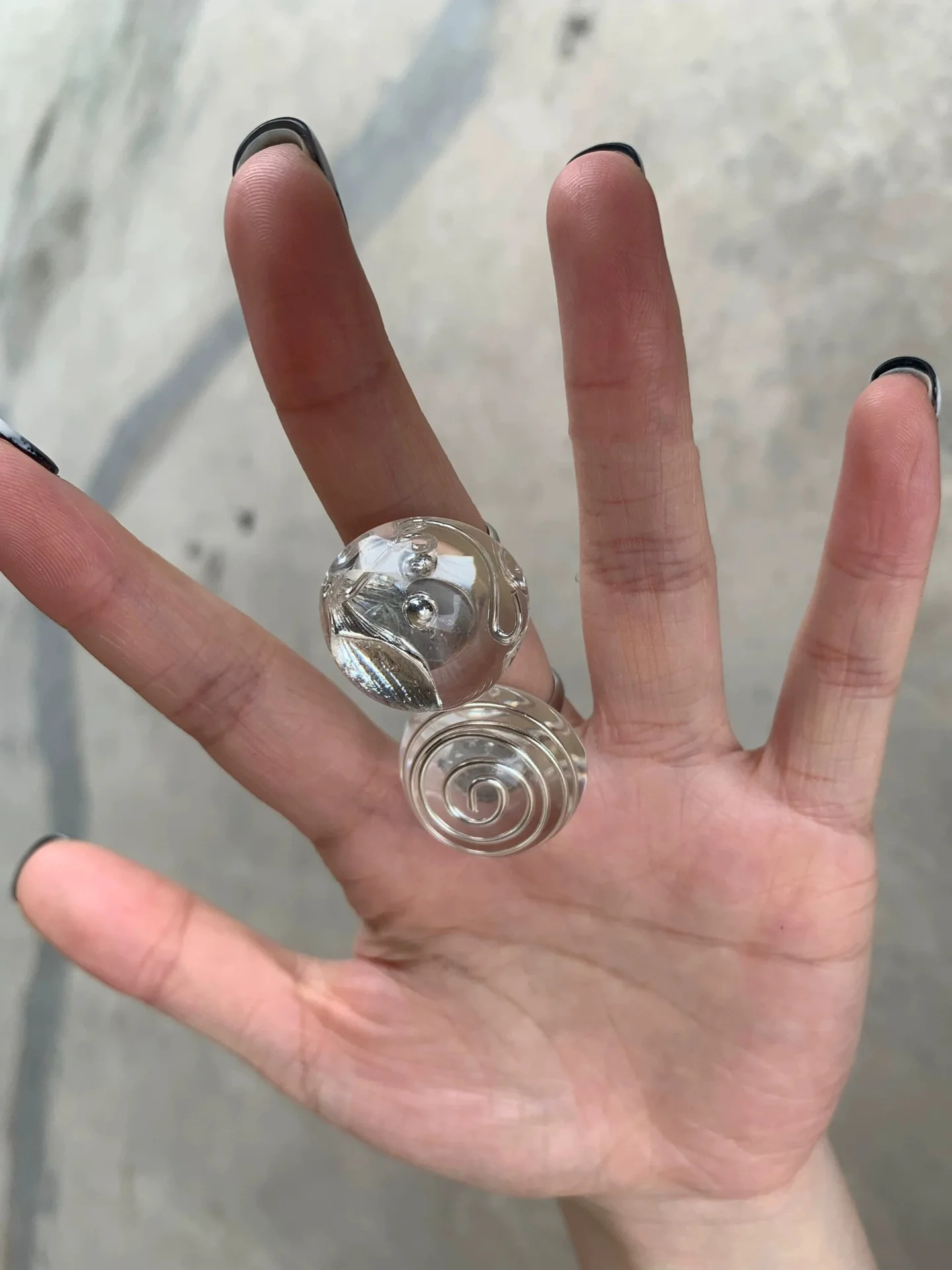 Trendy Transparent color Spiricle Ring for Women Horseshoe Flower Resin Finger Rings Girls Adjustable Korean Jewelry Gifts