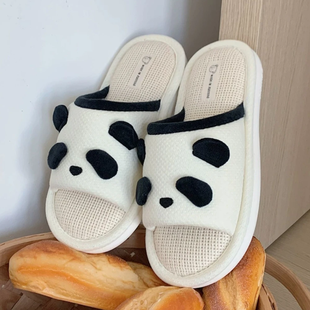 New Cute Panda Fashion Hemp Soft Ladies PVC Casual Mix Colour Design Comfortable Female Linen Home Slippers