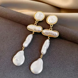 French Luxury Baroque Pearl Tassel Earrings Retro Style Jewelry Gift