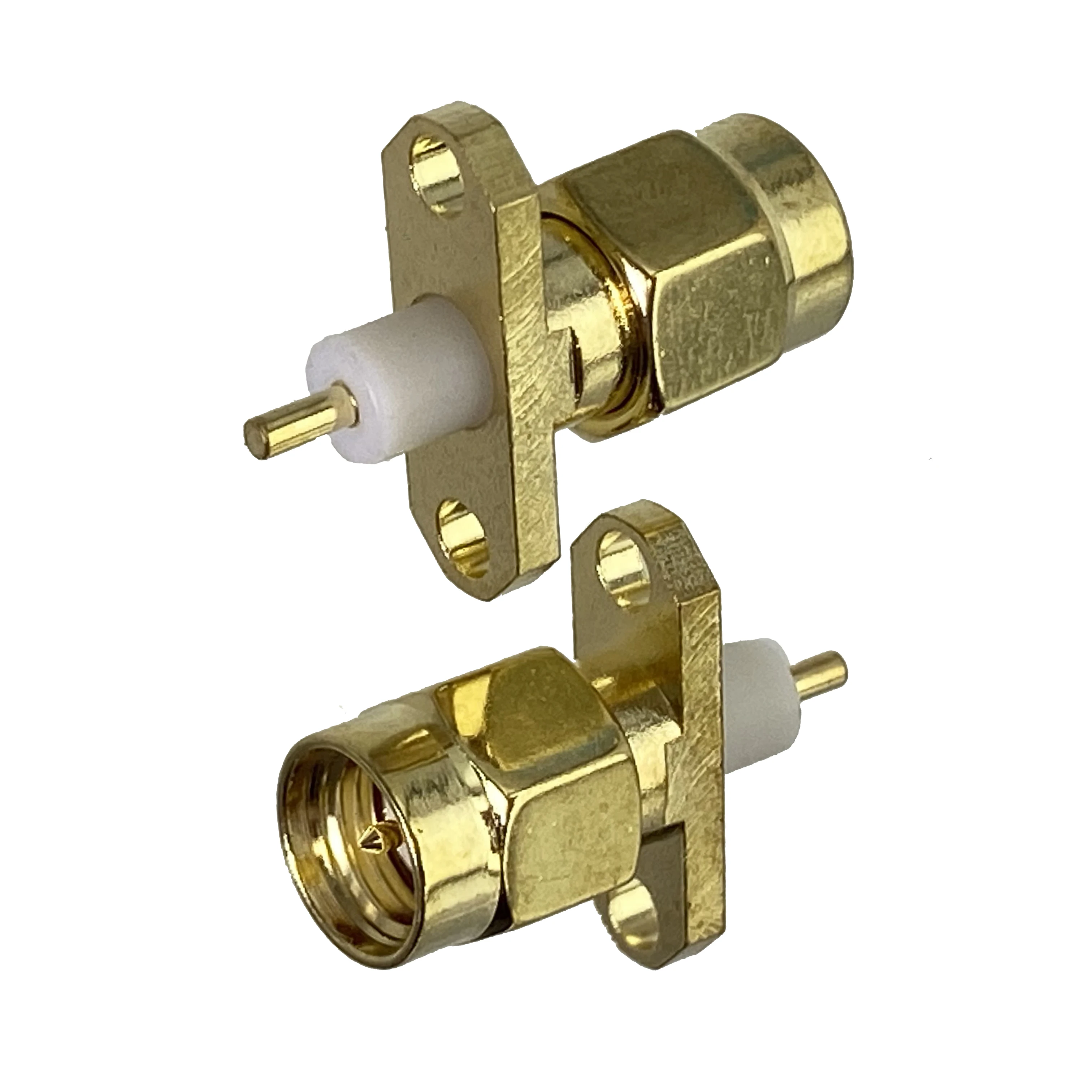 

10pcs SMA Male Plug 2 Holes Flange PTFE Connector Solder PCB Mount RF Coaxial Brass 50ohm Wire Terminals Straight New