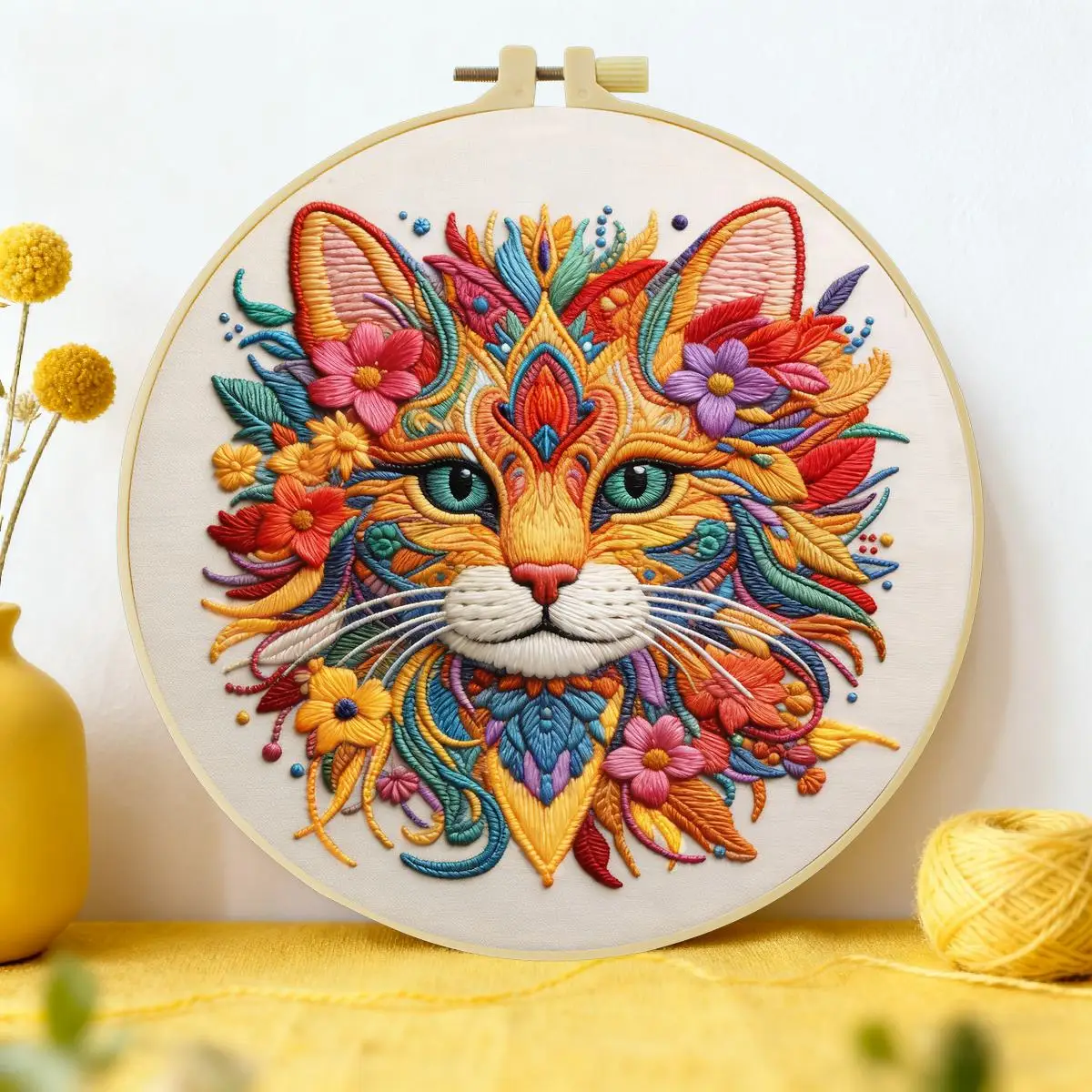 1 Stück 20X20CM/15X15CM 7,87/6,3 Zoll Tier - Katze Stickerei Starter-Kit DIY-Kit DIY-Stickerei-Set Handarbeiten Nähkunst – Detail 1