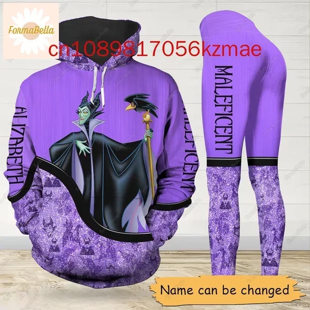 Custom Name Maleficent Mouse Hoodie And Leggings Suit Women\'s Disney Hoodie Yoga Pants Sweatpants Fashion Tracksuit Set