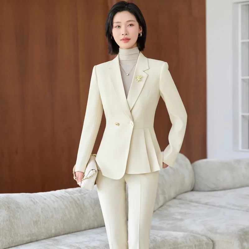 High-End Autumn Winter Professional Suit Long Sleeve Blazer Women's Pants Suit Two-Piece Workwear Commuting Outfit