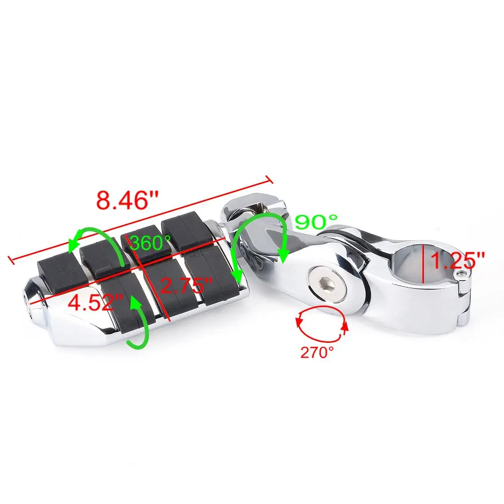 Rubber Short Angled Adjustable Highway Foot Pegs Chrome 1.25" 32 mm Peg Mount For Harley Davidson Highway Crash Bar Motorcycle