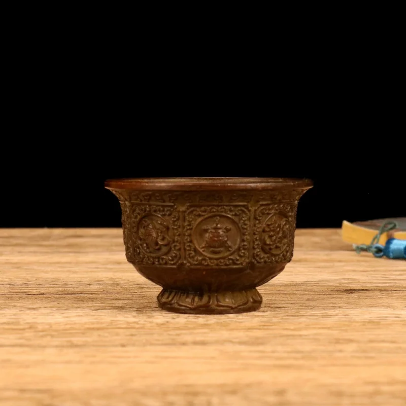 

Антикварная медная маленькая чашка с восемью сокровищами, украшение для чашки, восемь сокровищ, латунная чашка для воды, благоприятное предложение, чашка Будды, зал Будды, Wor