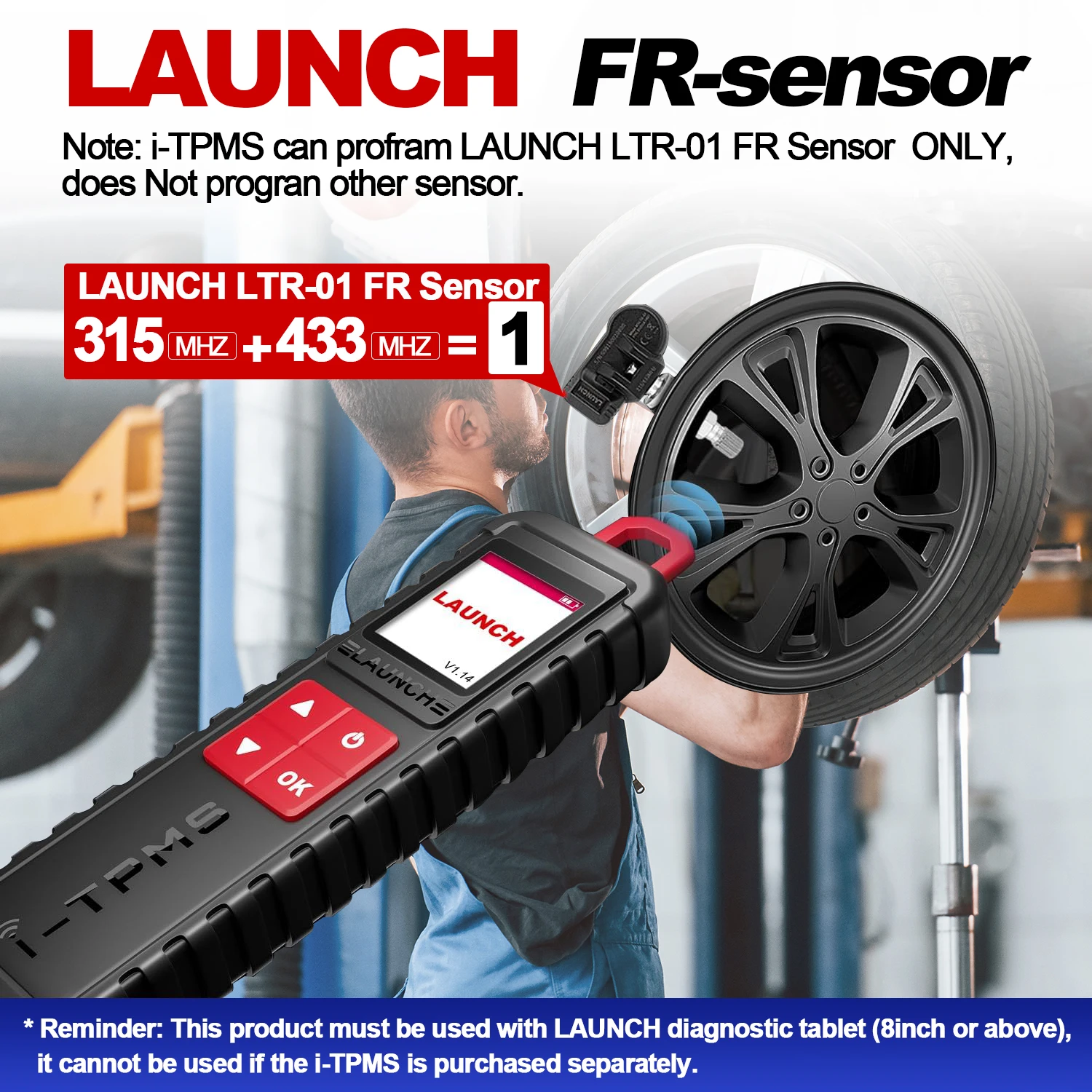 LAUNCH i-TPMS Handheld TPMS Service Tool Compatible with X431 Scanner & i-TPMS APP, Supports 315/433MHz Tire Pressure RF