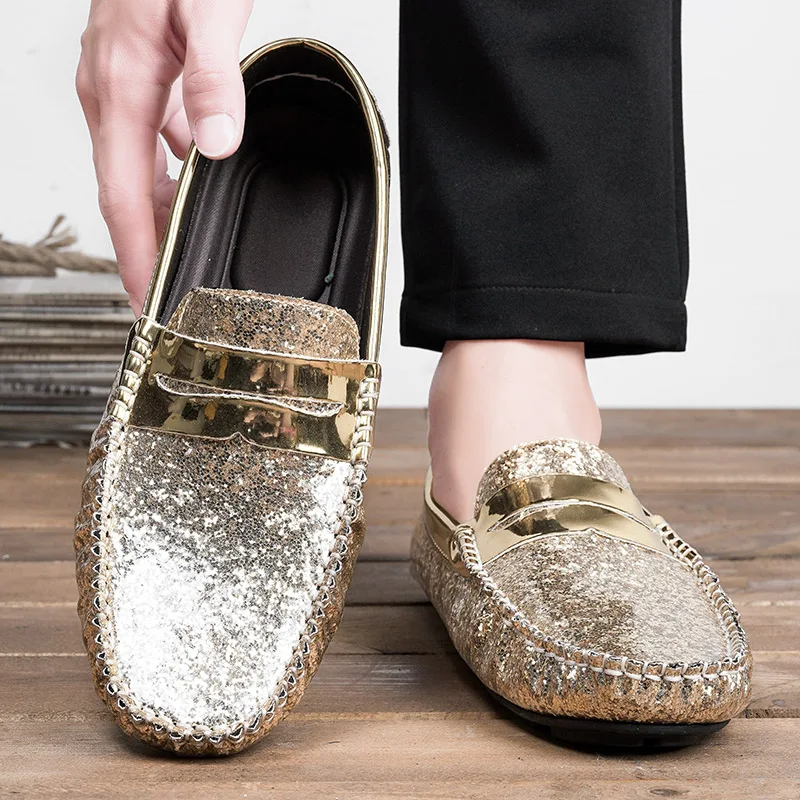 Loafers Heren Handgemaakte kunstleren loafers voor heren Casual rijschoenen Comfortabele luie gouden luxe herenloaferschoenen