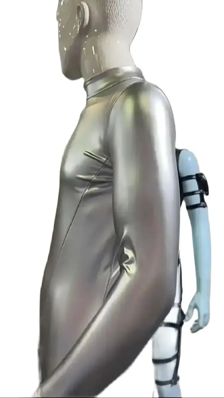 خادم الجوارب فو اللاتكس فوتمان Catsuit بولي Leather الجلود ارتداءها الحقيبة محدبة زر المنشعب يوتار تأثيري بذلة Conjoin Unitard