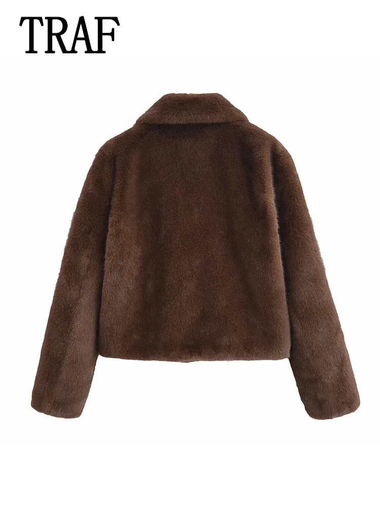 TRAF Kobiety Grube Ciepłe Miękkie Kurtki Casualowa Kurtka Zimowa Nowość W Odzieży Wierzchniej Kobiety Nowe Zimowe Płaszcze Damskie Faux Fur Cropped