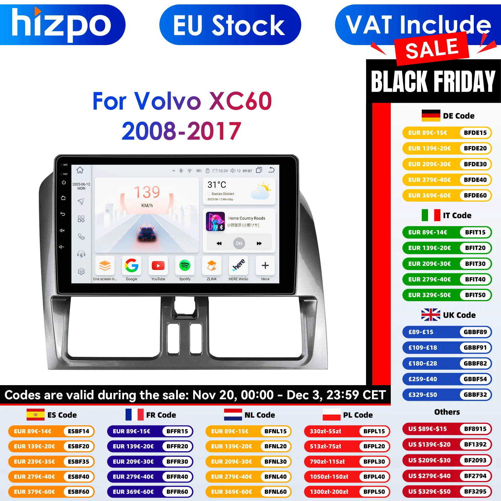 Carplay 4G-LTE 9 "Radio de coche Android para Volvo XC60 2008 - 2017 reproductor Multimedia navegación GPS 2 Din estéreo DSP Autoradio Audio