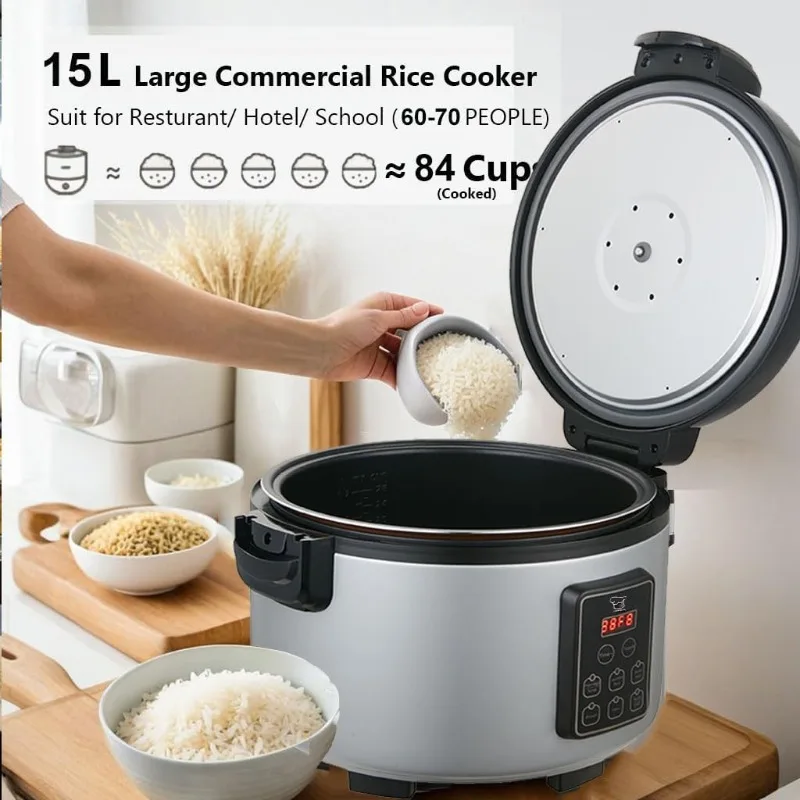 l Cuociriso e scaldariso (84 tazze cotte, 15,8 QT) Cuociriso grande intelligente 6 funzioni di cottura del riso Temporizzatore di ritardo 24 ore |   L L