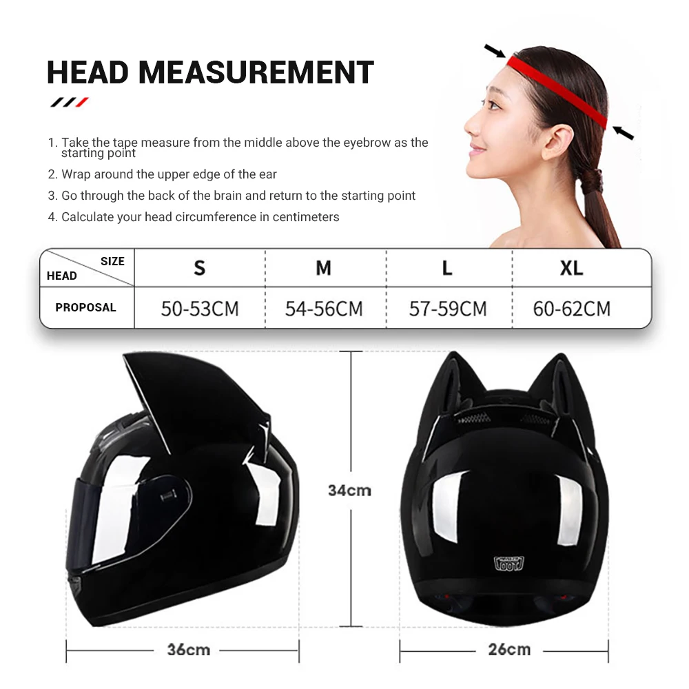 Women Motorcycle Helmet Winter Riding Motorcycle Cute Cat Ears Girlfriend Gift DOT Approved Protective And Breathable Full Face