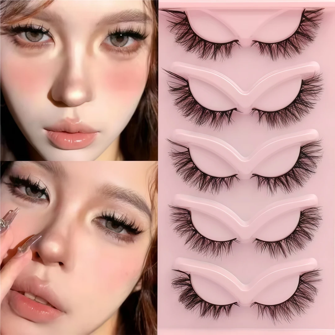 Eyelash Extension Japan - ขนตาปลอมสไตล์ผสมแบบเอเชีย 5 คู่, ก้านสีดำชิ้นเดียว, ขนตาแบบหางปลาแน่นสไตล์ยุโรปและอเมริกา
