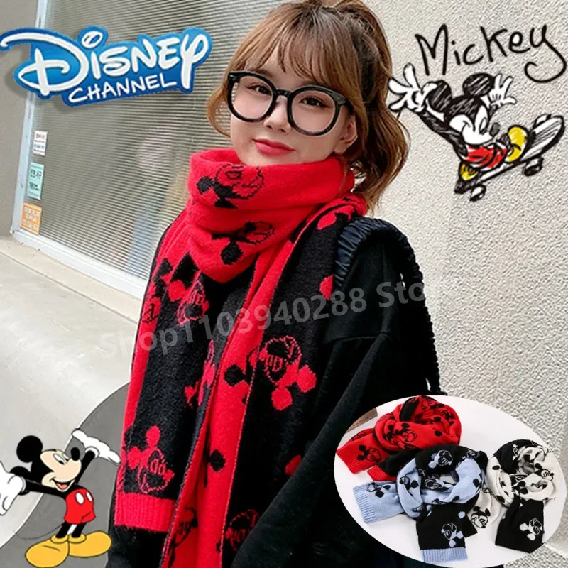 Disney Mickey Mouse Scarf Kawaii Cartoon Autumn Winter Knitted Shawl Fashion Accessory Soft Scarf for Women Christmas Gifts