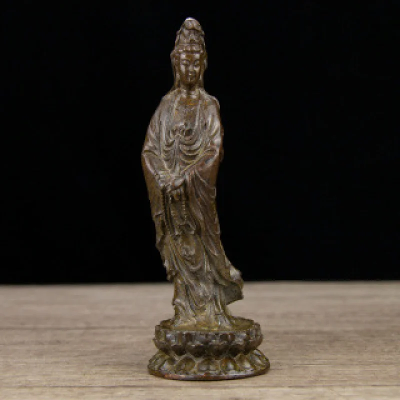 

Brass Vintage Antique Lotus Stand Guanyin Bodhisattva Ornament Office Living Room Shop Study Desktop Decoration