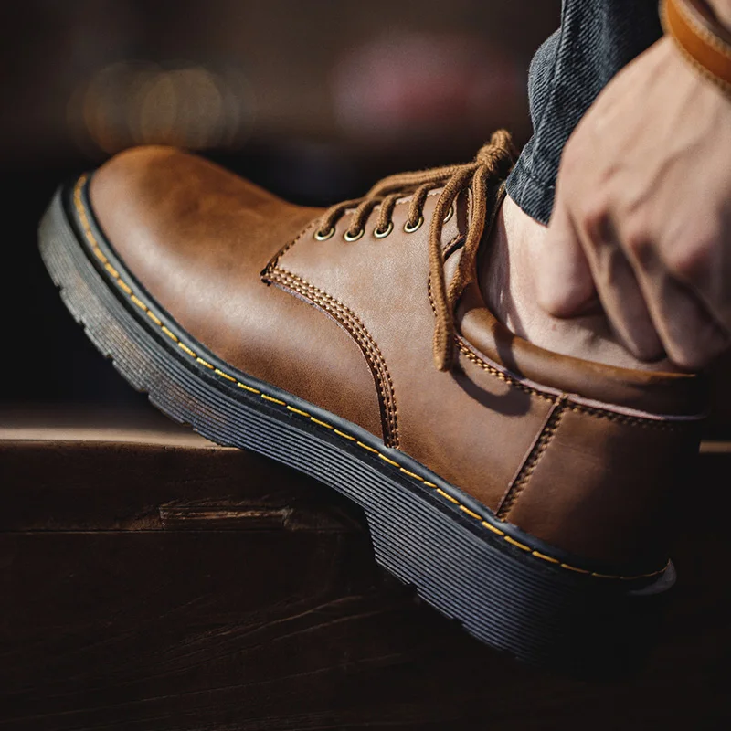Maden Men's British Genuine Leather Shoes Spring Autumn Outdoor Casual Work Ankle Boots Designer Luxury Low Top Safety Shoes