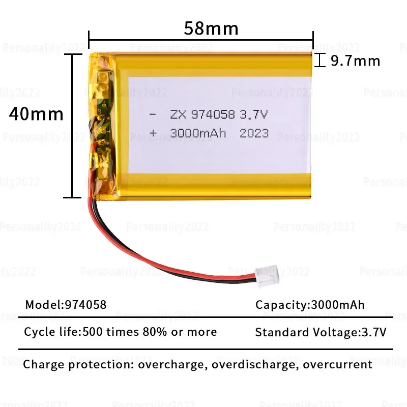 974058 3.7V 2LiPo Battery 3000mAh Lithium Polymer Batteries Ph2.0mm Plug for Massage Meter Gps Aeromodelling Phone Tablet Li-Po