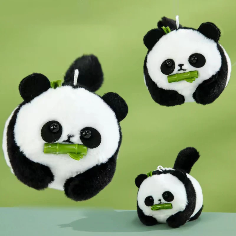 Pelúcia Panda Boneca Pingente Brinquedo, Puxar a cauda da corda, Movable Kawaii Anime Plushie, Chaveiro Divertido, Presente, 1Pc