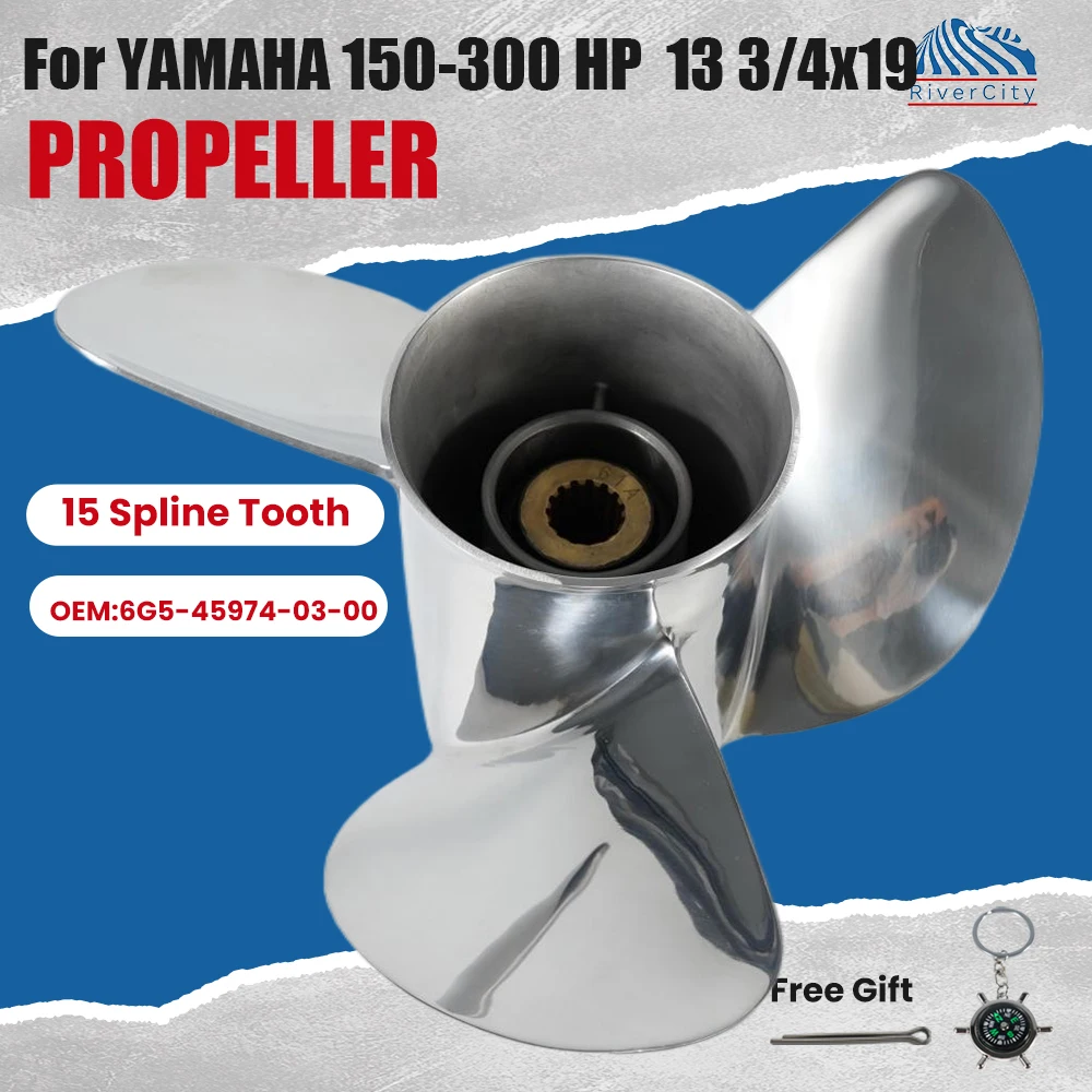 

For Yamaha 150HP 175HP 200HP 225HP 250HP 300HP 13 3/4x19 Outboard Propeller 15tooth Ship Marine Engine Stainless Steel 3 Blade