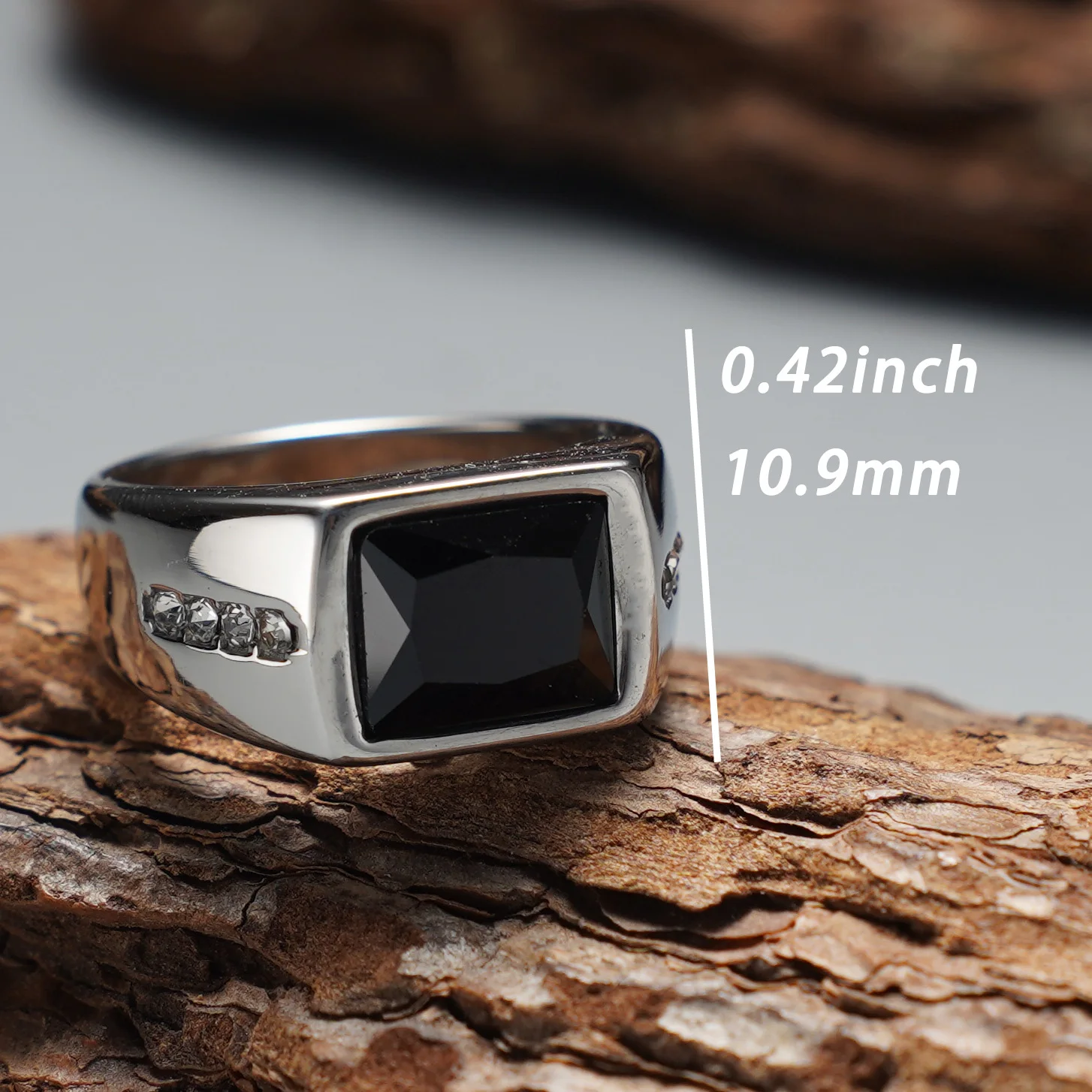 Herren Vintage Quadratischer Ring aus 316L Edelstahl mit Schwarzem Edelstein, Ideales Accessoire für Tägliches Tragen und zum Verschenken – Detail 7