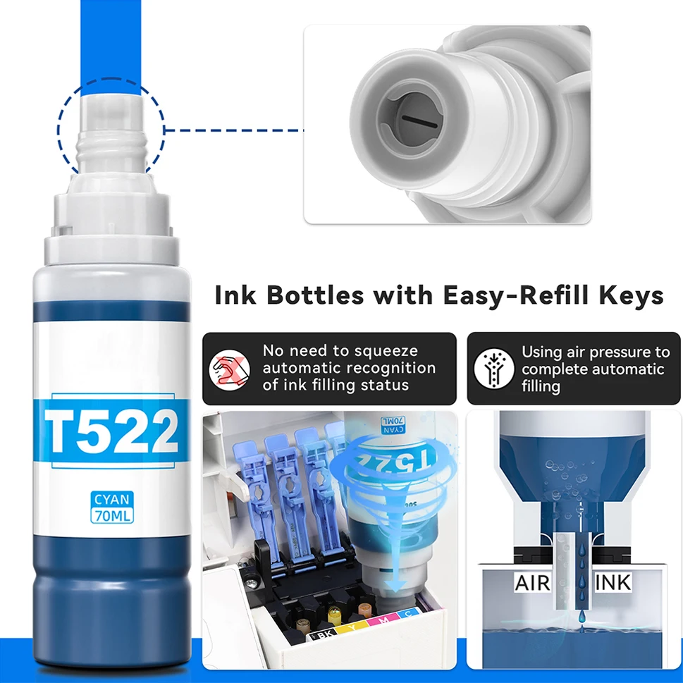 حبر صبغ Winnerjet 522 حبر صبغ عالي الجودة لجميع الطابعات المكتبية لإبسون ET-2800 ET-2400 ET-2803 ET-2840 ET-4800