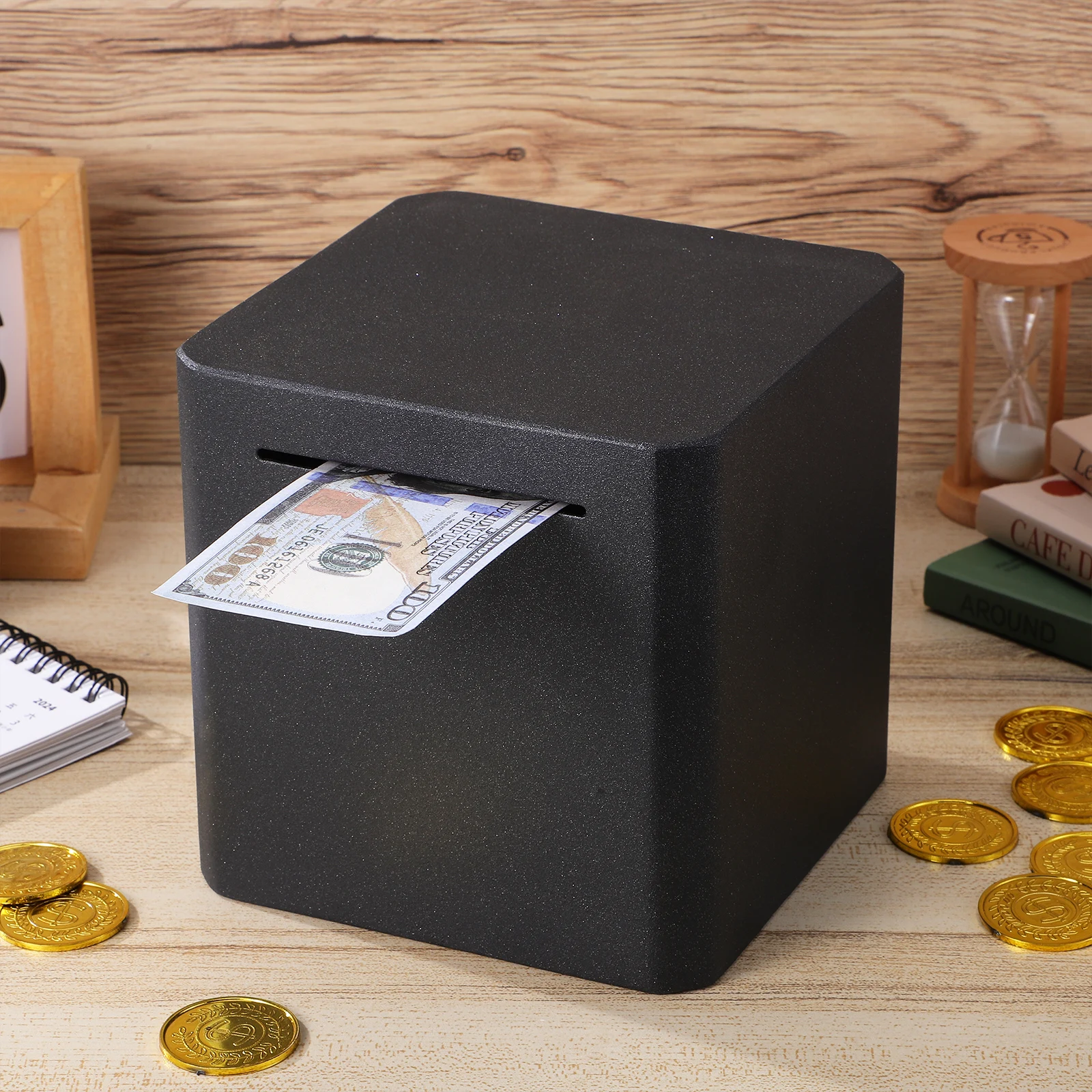 

Stainless Steel Money Box 15x15x15cm Secure Coin Bank Piggy Adult Savings Container For Bills Safe