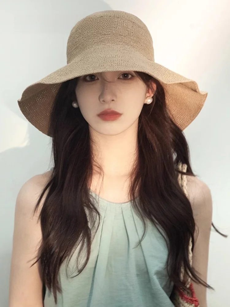 jhom-kowne-大きなつばの麦わら帽子-レディース-夏-ビーチ-日焼け防止-カジュアルスタイル-丸いトップキャップ-旅行や釣りに最適