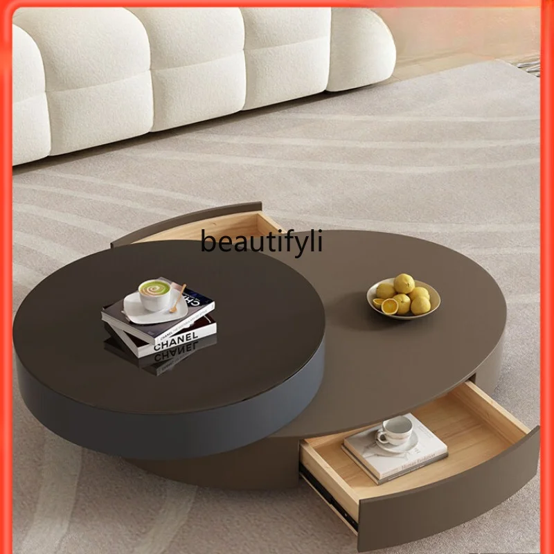 

zq Italian Minimalist Oval Coffee Table Modern Living Room Home Small Apartment Rotating Coffee Table Complete Set