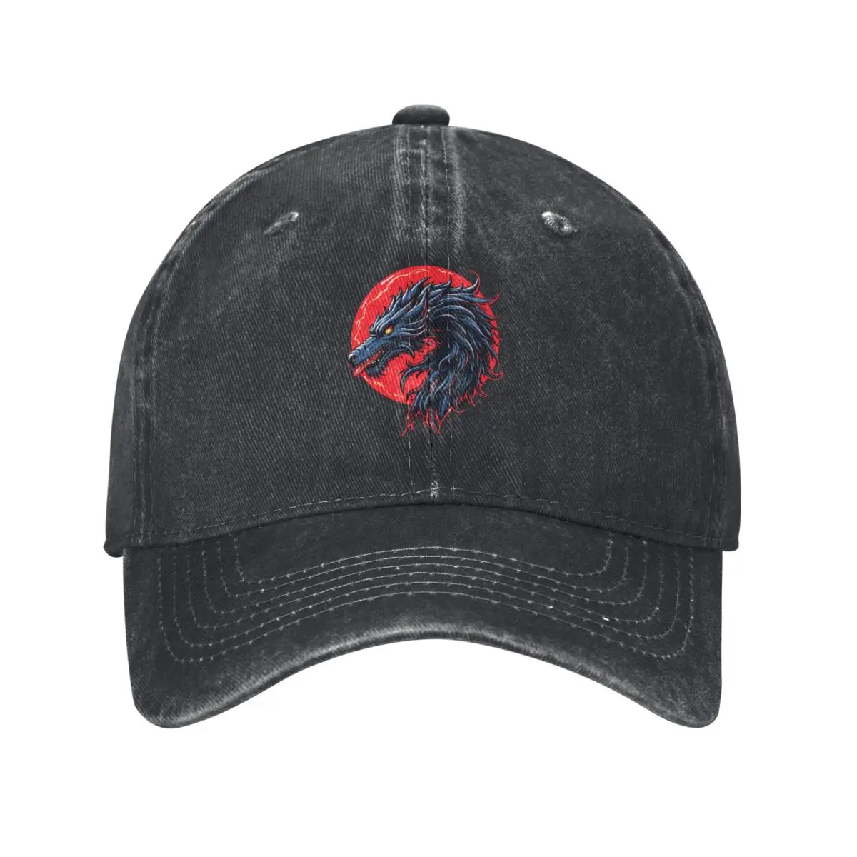 Multicolor Hat Peaked Cap Black Wolf Red Eyes And Sharp Teeth Against Red Circular Background Personalized Visor Protection Hats