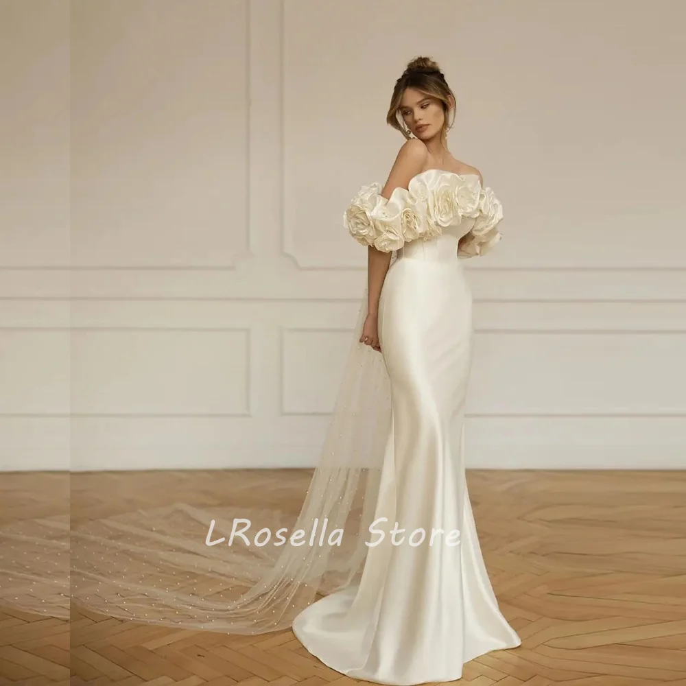 LRosella Wedding Dress Off-the-shoulder Flower Satin Short Sleeve Elegant Exquisite style Luxury  فساتي2024 with Sweep Train