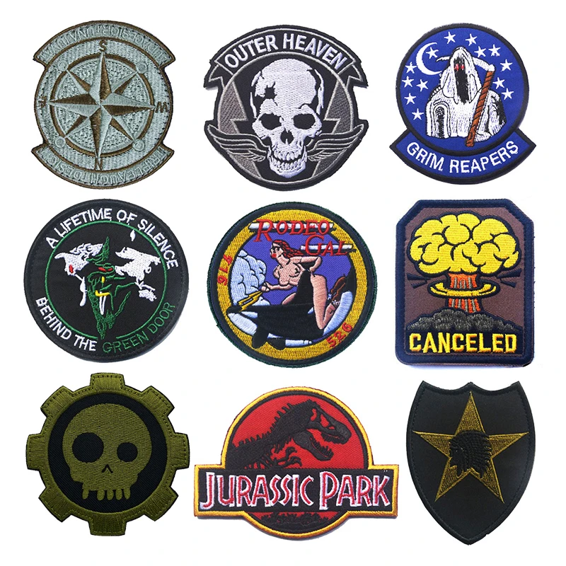 Skull CANCELED Dinosaur Embroidery Cloth Hook and Loop Patch Backpack Tactical Morale Badge Applique For Jacket Jeans bag